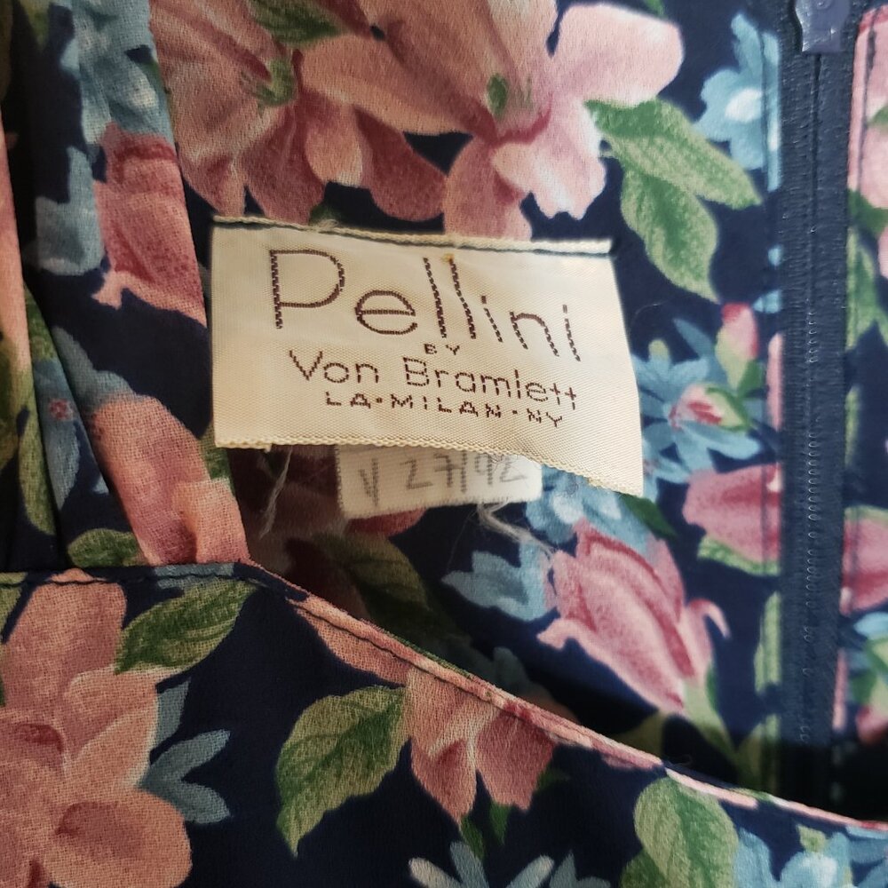Vintage Navy Floral Midi Dress with Pink Blossoms - Picture 3 of 7